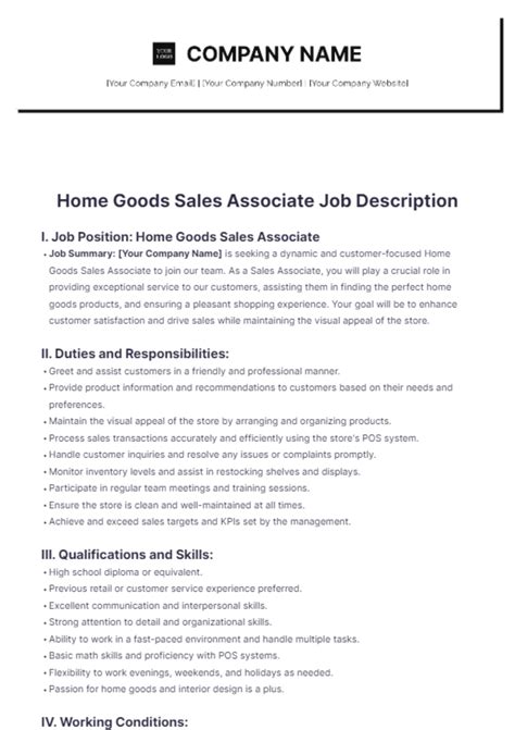 Home Goods Associate Job Description at Sabrina Swensen blog