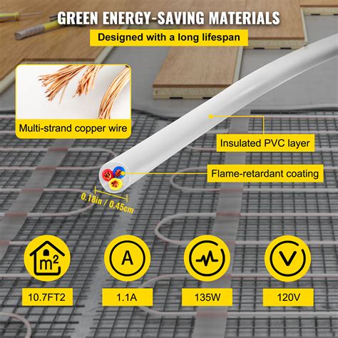 Buy VEVOR Floor Heating Cable Floor Tile Heat Cable 10.7Sqft 135W 120V ...