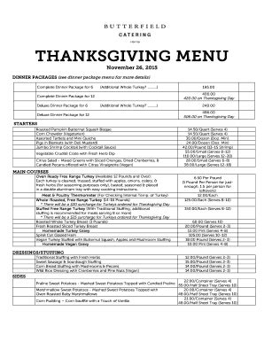18 Printable Thanksgiving Menu Forms and Templates - Fillable Samples ...