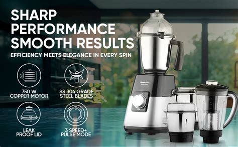 SHARP Juicer Mixer Grinder 750W Powerful Copper Motor I 3 speed + Pulse ...