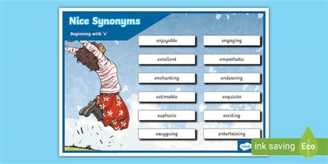 Nice Synonyms Beginning with 'e' Word Mat (teacher made)