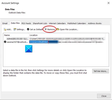 Image result for Remove Outlook Data File