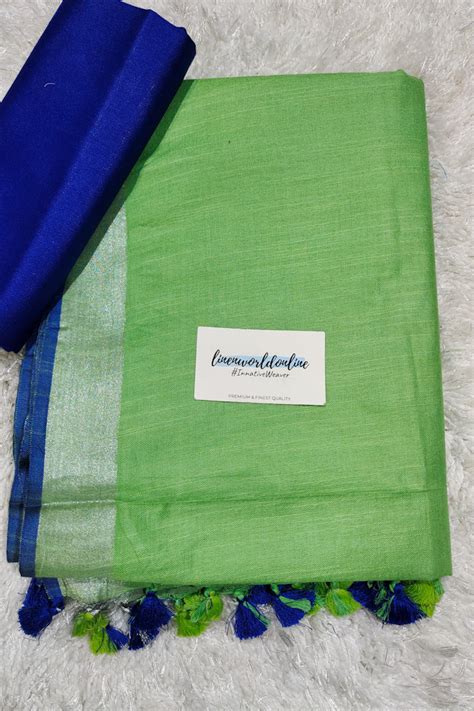 Light Green Handwoven Cotton Linen Saree | Linen World