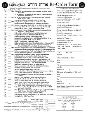 Fillable Online LifeLights Re-Order Form Fax Email Print - pdfFiller