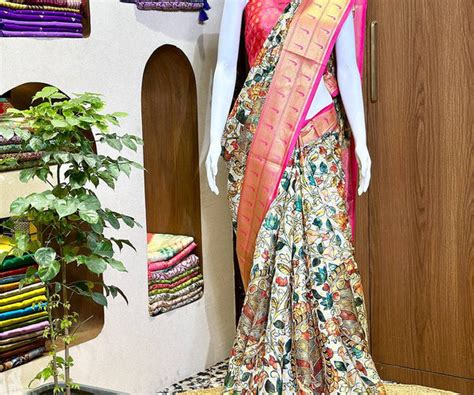 Kalamkari Silk Saree With Pink-Gold Border New Collection