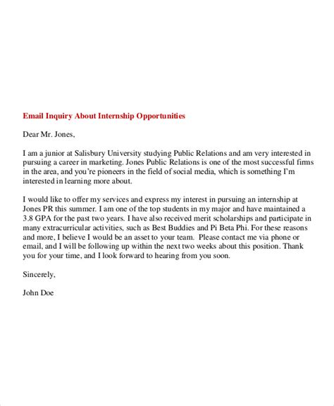 Image result for Internship Email Example