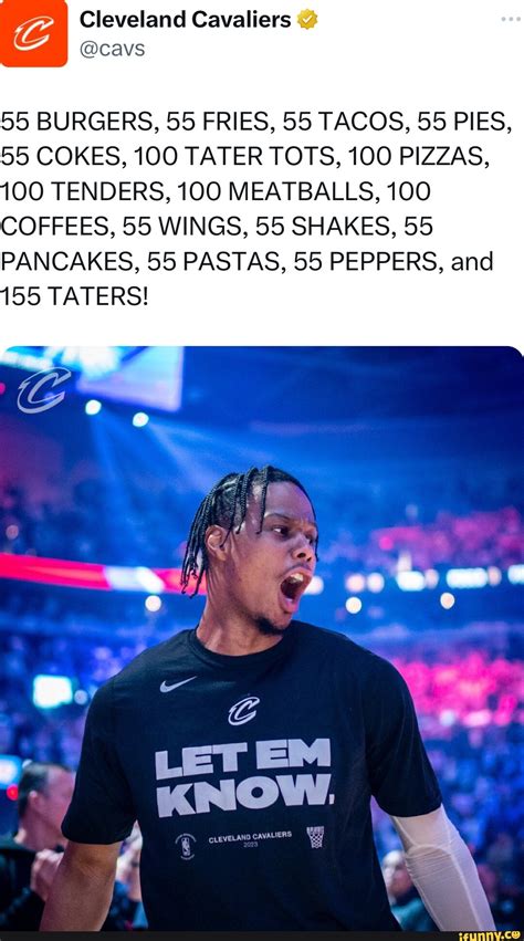 Cleveland Cavaliers Toes 55 BURGERS, 55 FRIES, 55 TACOS, 55 PIES, 55 ...
