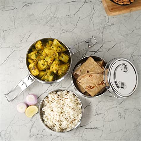 Sumeet Stainless Steel Small Size 3 Compartment Lunch Box/Tiffin with ...