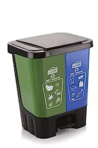 ARISTO Twin Pedal Bin Dry Waste and Wet Waste Dustbin (20 Ltrs), Blue ...