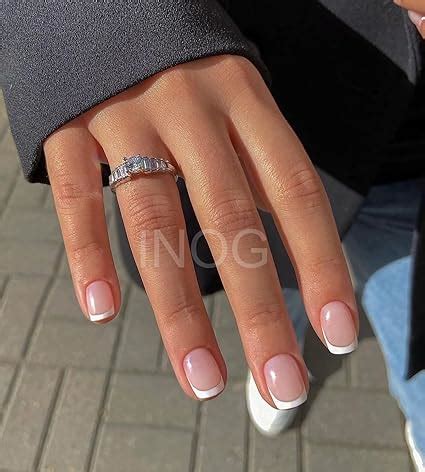 Buy INOG French Tip Press on Nails Short Nude Pink White FakeNails ...