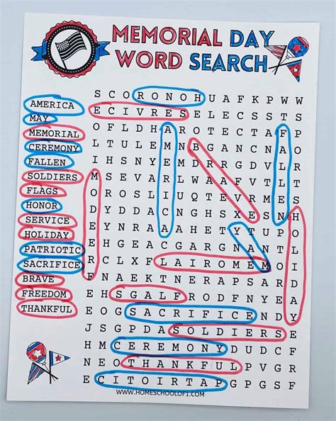 Free Printable Memorial Day Word Search