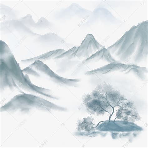 中国风山水水墨重山流水素材图片免费下载-千库网