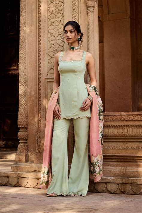 Adara Sage Green Embroidered Sharara Set – Lea Clothing Co.