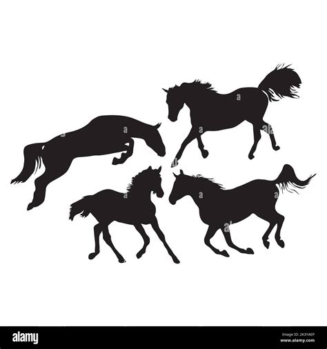 Vector Set Of Running Horses Silhouettes Illustration Isolated On White Background Stock Vector ...