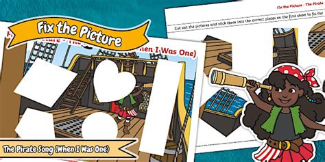 The Pirate Song (When I Was One) Fix the Picture Cutting Skills Activity