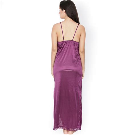 Buy Secret Wish Women's Satin Purple Long Nighty with Robe (Free Size ...