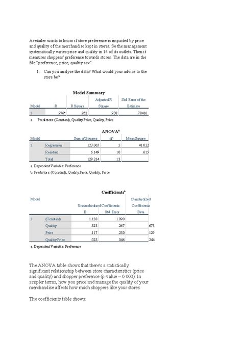 BRM Class work - Assignment - A retailer wants to know if store ...