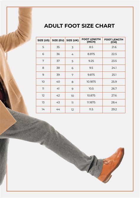 Free Shoe Size Chart Templates, Editable and Printable