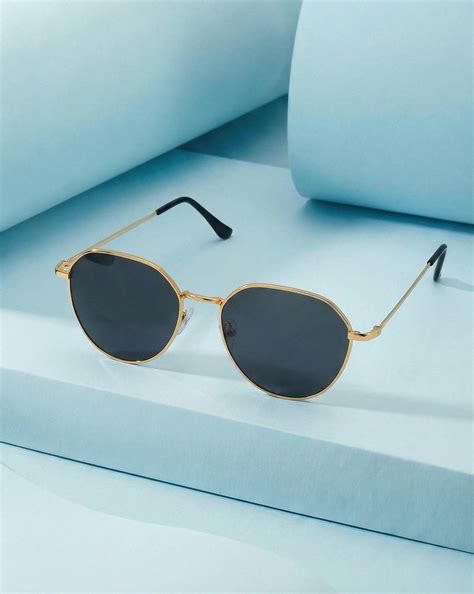 Women Gold and Black Toned Black UV Protected Lens Rectangle Sunglasse ...