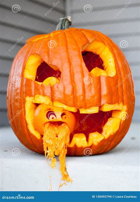 Halloween Jack-o-lantern with Another Jack-o-lantern in Its Mouth with ...