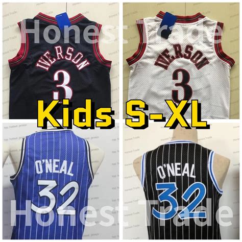 Kids Retro Allen Iverson #3 Basketball Jersey White & Black Throwback ...