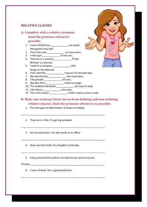 Defining and Non Defining Relative Clauses Worksheet 的图像结果