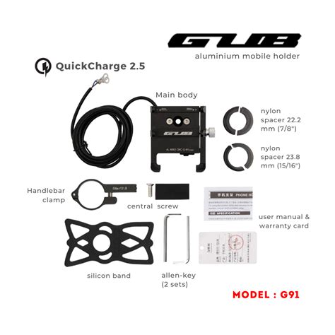 GUB G91 Aluminium Handlebar Mobile Holder with Quick Charger 2.5A – Route95