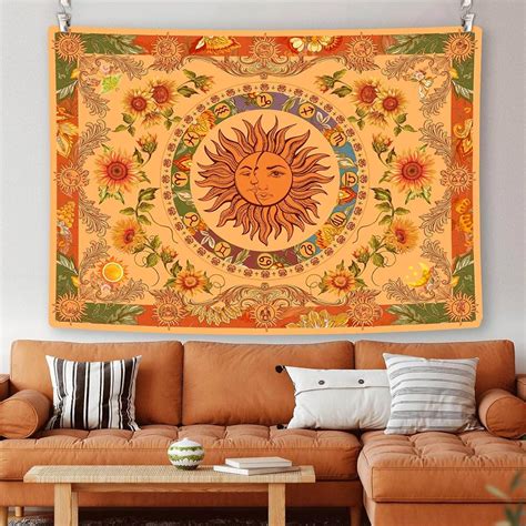 HASTHIP® Sun and Moon Tapestry, Aesthetic Sun Moon Sunflower Tapestry ...