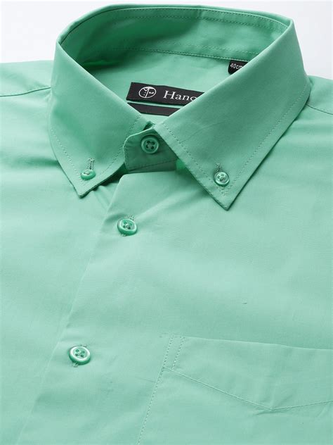 Men Green Solids Pure Cotton Slim Fit Formal Shirt