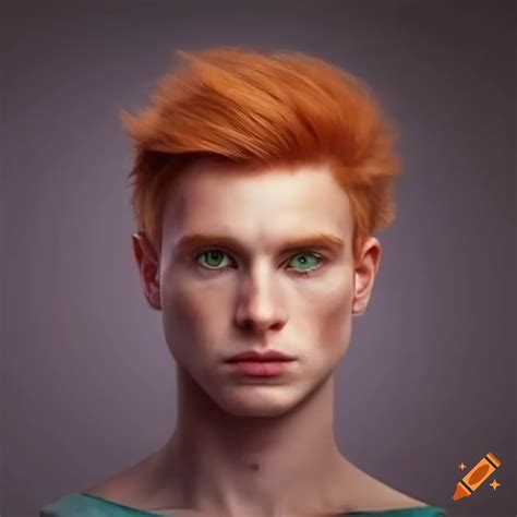 Young man with red hair, blue eyes, and a black shirt on Craiyon