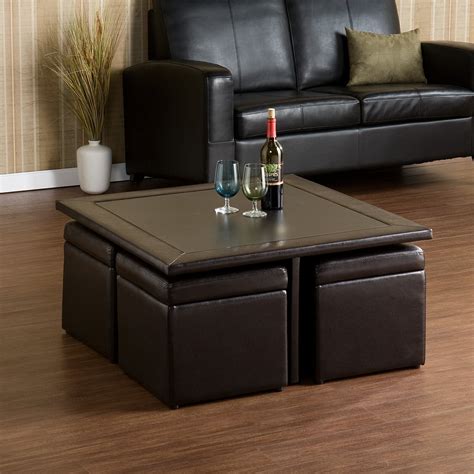 Coffee Table With Nesting Stools | Foter