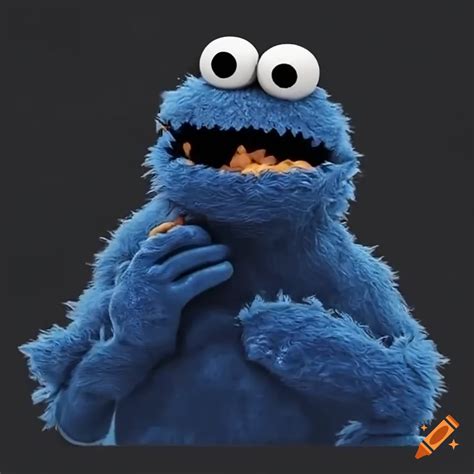 Animated cookie monster biting on a square cookie on Craiyon