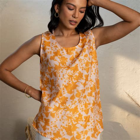 Prairie Whisper Top – Asymmetrical Tank with Diagonal Pleats – Canoopi
