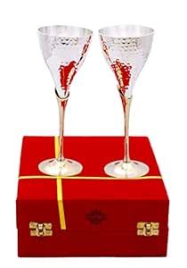 Buy INDIAN ART VILLA Siver Plated Hammered Goblet Flute Wine Glass with ...