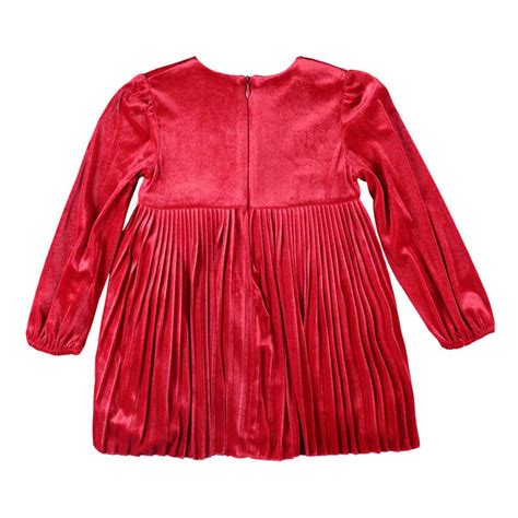 Red Pleated Velvet Dress | Les Petits - Les Petits