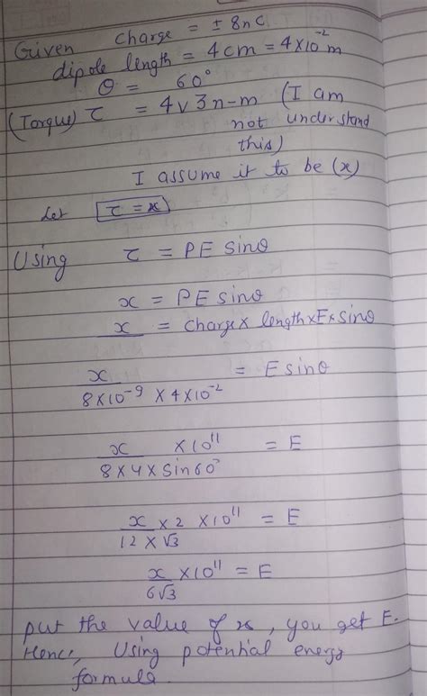 An electric dipole of length 4 cm when placed with its axis making an ...