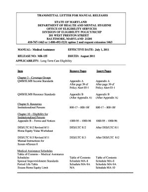 Fillable Online Transmittal Letter for Medical Assistance Manual ...
