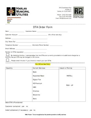 Fillable Online DTA Order Form - Harlan Municipal Utilities Fax Email ...
