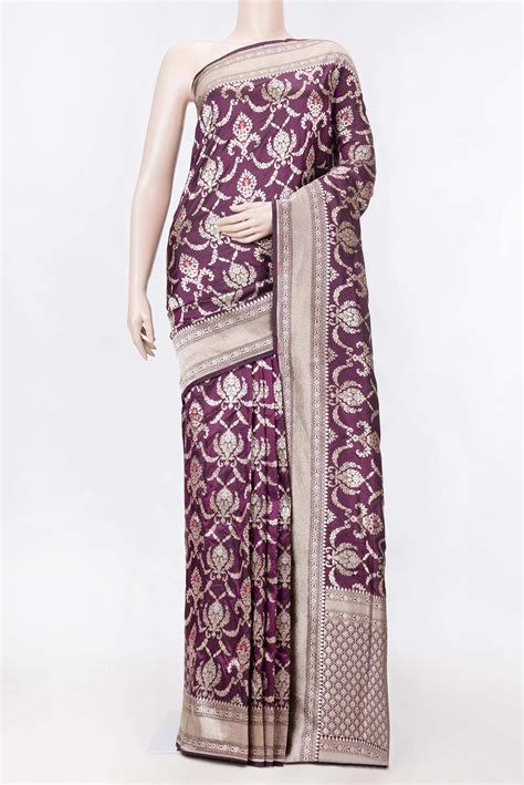 Buy Burgundy Dual Tone Banarasi Silk Saree Online – Nalli Silk Sarees ...