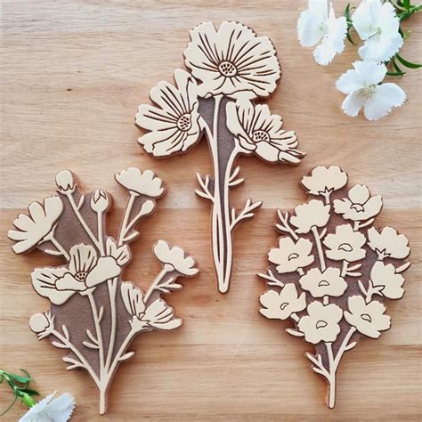 Set of 3 PRAIRIE Rubber Stamps / Large Size / Flowers / Floral Design ...