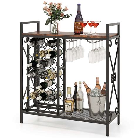 Costway 21 Bottle Wine Rack Freestanding Floor Wine Bottle Organizer ...