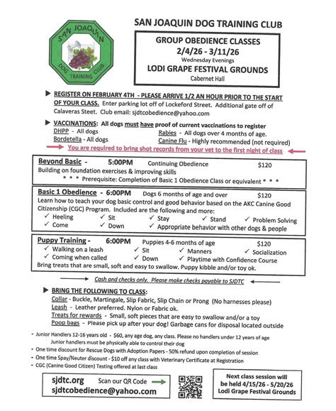 SAN JOAQUIN DOG TRAINING CLUB GROUP OBEDIENCE CLASSES, Lodi Grape ...
