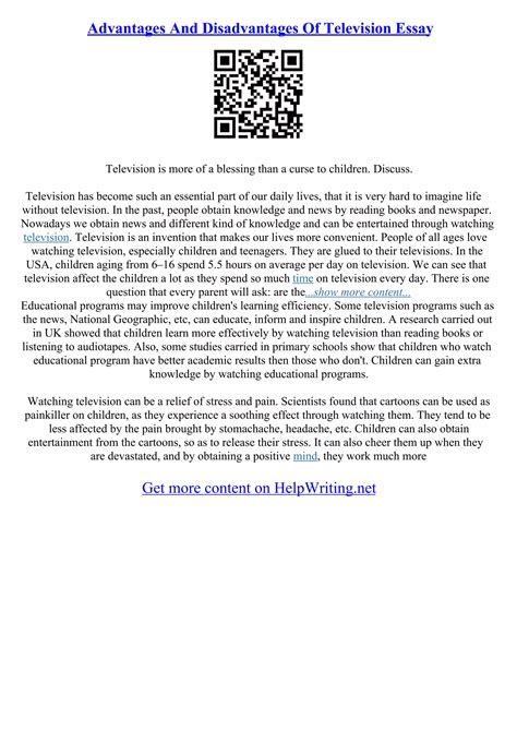 Essay On Advantages And Disadvantages Of Television | PDF | Internet for Beginners | Internet