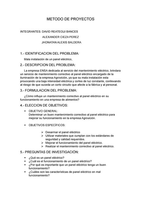 Metodo DE Proyectos - ayuda - METODO DE PROYECTOS INTEGRANTES: DAVID ...