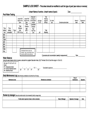 Fillable Online health nsw gov SAMPLE LOG SHEET This sheet should be ...