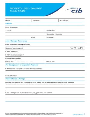 PROPERTY LOSS / DAMAGE CLAIM FORM - CIB Insurance 2020-2026 - Fill and ...