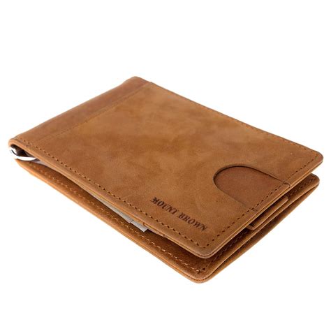 Buy MOUNT BROWN Bifold RFID Blocking Slim Minimalist Genuine Leather ...