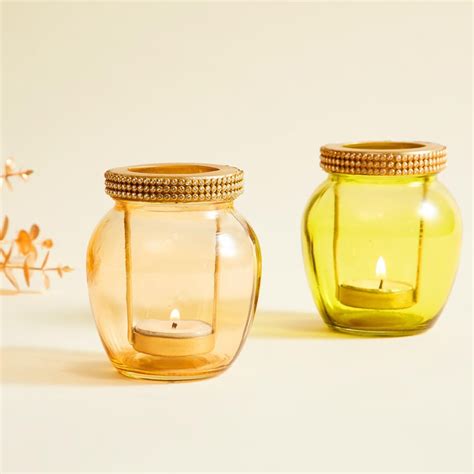 Buy Raga Set of 2 Glass T-Light Holders from Home Centre at just INR 399.0