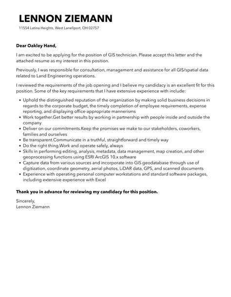 GIS Technician Cover Letter | Velvet Jobs