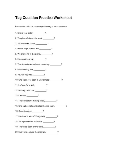 Tag Question Practice Worksheet Instructions - Studocu